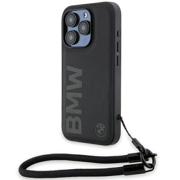 Coque BMW iPhone 15 Pro 6.1" noir hardcase Signature Leather Wordmark Cord