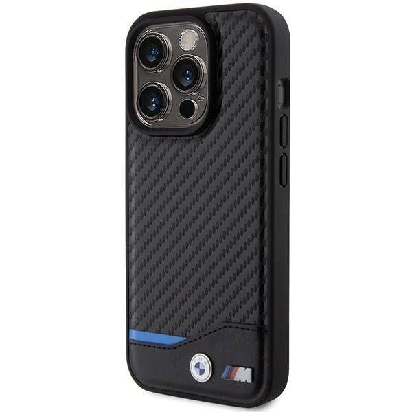 Coque BMW iPhone 15 Pro 6.1" noir Leather Carbon