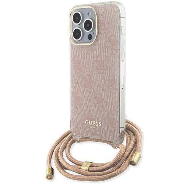 Coque Guess iPhone 15 Pro Max 6.7" rose hardcase Crossbody Cord 4G Print