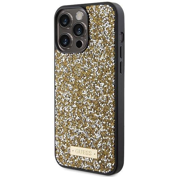 Coque Guess iPhone 15 Pro 6.1" jaune hardcase Rhinestone Metal Logo