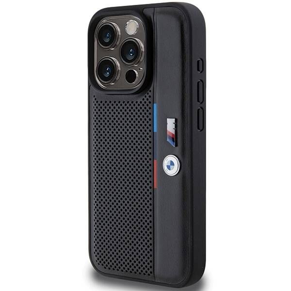 Coque BMW iPhone 15 Pro Max 6.7" noir hardcase Perforated Tricolor Line 