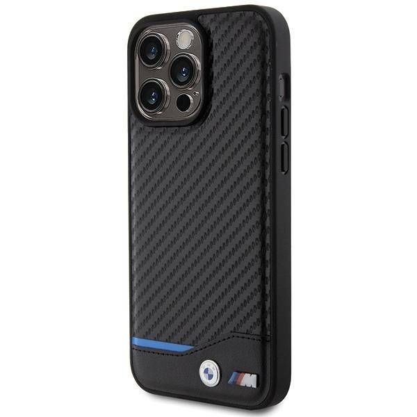 Coque BMW iPhone 15 Pro Max 6.7" noir Leather Carbon