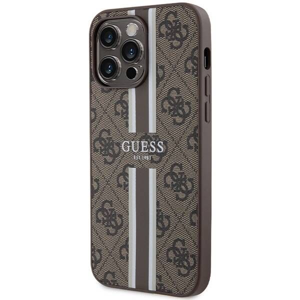 Coque Guess iPhone 15 Pro Max 6.7" marron hardcase 4G Printed Stripes MagSafe