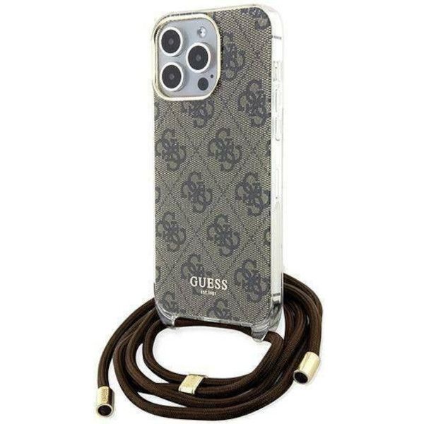 Coque Guess iPhone 15 Pro Max 6.7" marron hardcase Crossbody Cord 4G Print
