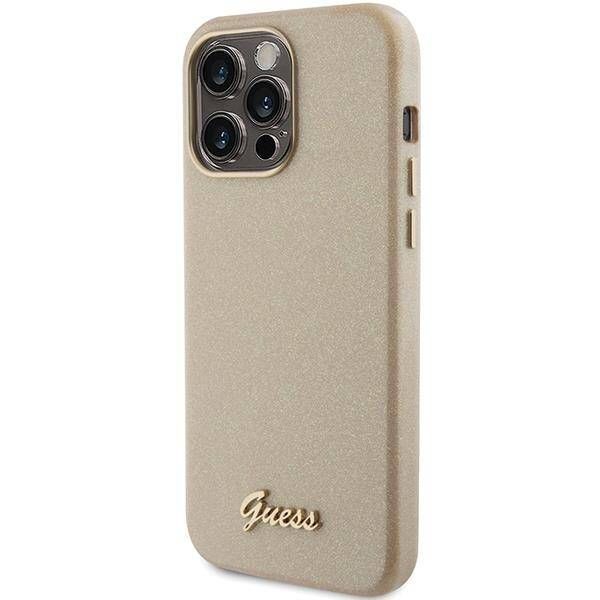 Coque Guess iPhone 15 Pro Max 6.7" light gold hardcase Glitter Glossy Script