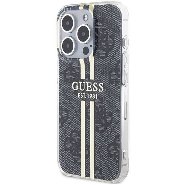 Coque Guess iPhone 15 Pro Max 6.7" noir hardcase IML 4G Gold Stripe
