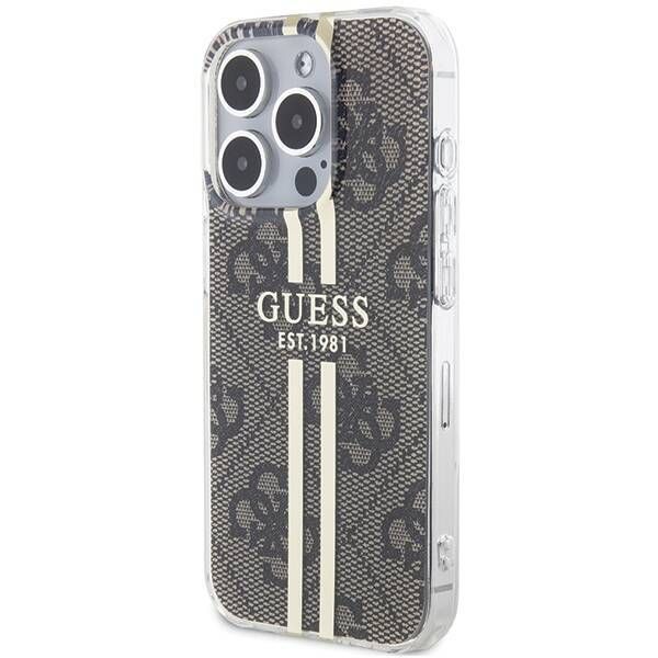 Coque Guess iPhone 15 Pro Max 6.7" marron hardcase IML 4G Gold Stripe
