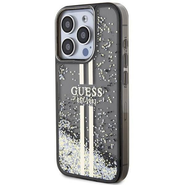Coque Guess iPhone 15 Pro Max 6.7" noir hardcase Liquid Glitter Gold Stripes