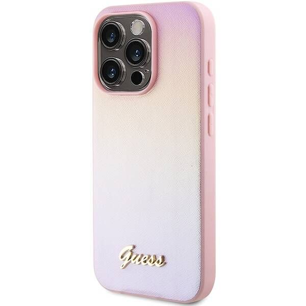 Coque Guess iPhone 15 Pro Max 6.7" rose hardcase Saffiano Iridescent Script