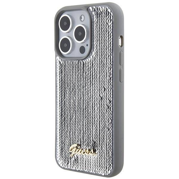 Case Guess iPhone 15 Pro Max 6.7" silver hardcase Sequin Script Metal