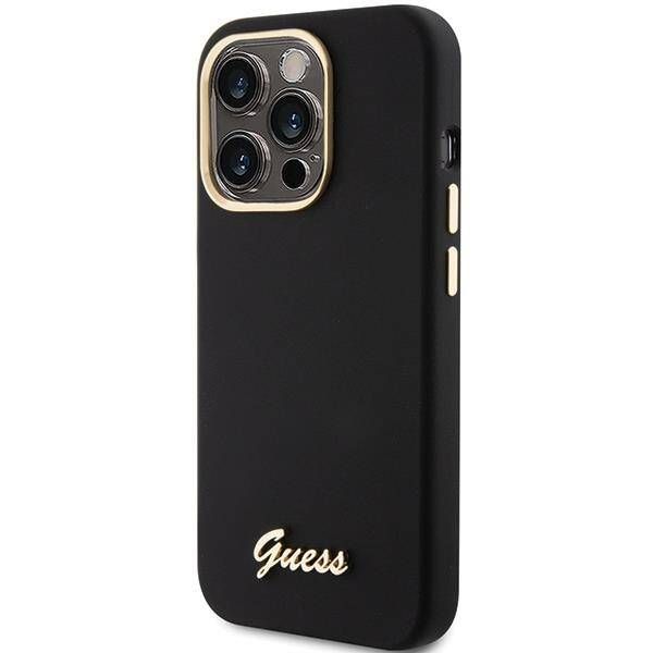 Coque Guess iPhone 15 Pro Max 6.7" noir hardcase Silicone Script Metal Logo & Frame