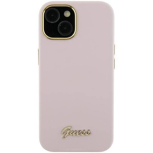 Coque Guess iPhone 15 Pro Max 6.7" rose hardcase Silicone Script Metal Logo & Frame