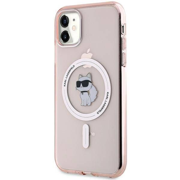 Coque Karl Lagerfeld iPhone 11 rose Hardcase IML Choupette MagSafe