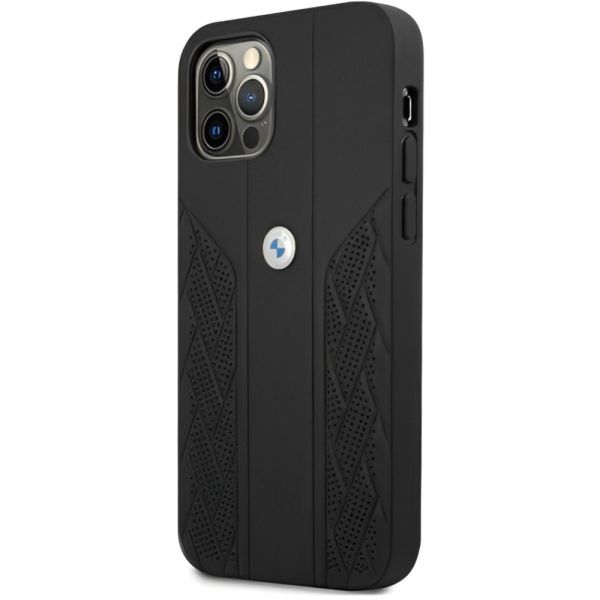 Coque BMW iPhone 12/12 Pro 6,1" noir hardcase Leather Curve Perforate