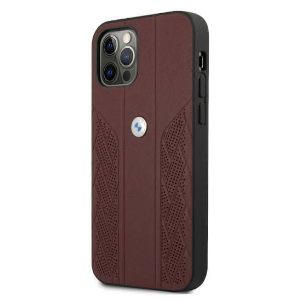 Case BMW  iPhone 12/12 Pro 6,1" red hardcase Leather Curve Perforate