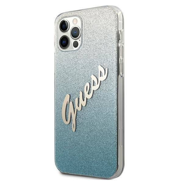 Case Guess iPhone 12/12 Pro 6,1" blue hardcase Glitter Gradient Script