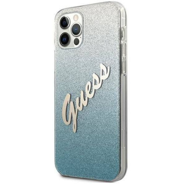 Coque Guess iPhone 12/12 Pro 6,1" bleu hardcase Glitter Gradient Script