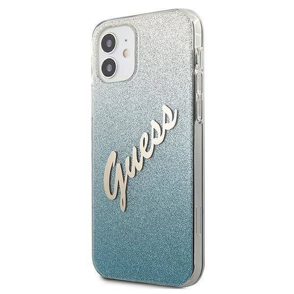 Coque Guess iPhone 12 mini 5,4" bleu hardcase Glitter Gradient Script