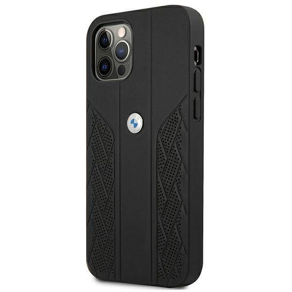 Coque BMW iPhone 12 Pro Max 6,7" noir hardcase Leather Curve Perforate