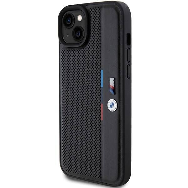 Coque BMW iPhone 15/14/13 6.1" noir hardcase Perforated Tricolor Line