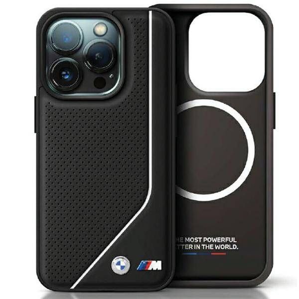 Coque BMW iPhone 15/14/13 6.1" noir hardcase Perforated Twisted Line MagSafe