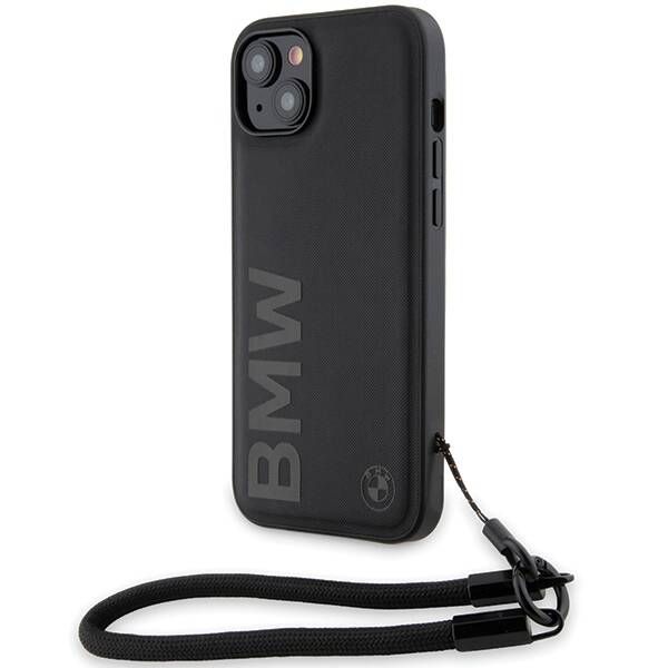 Case BMW iPhone 15/14/13 6.1" black hardcase Signature Leather Wordmark Cord