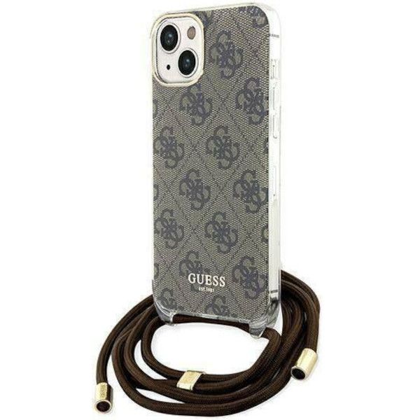 Coque Guess iPhone 15/14/13 6.1" marron hardcase Crossbody Cord 4G Print