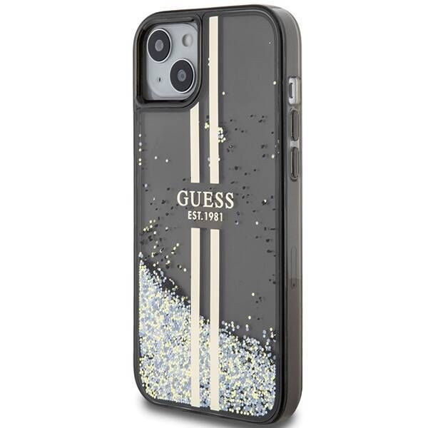 Coque Guess iPhone 15/14/13 6.1" noir hardcase Liquid Glitter Gold Stripes