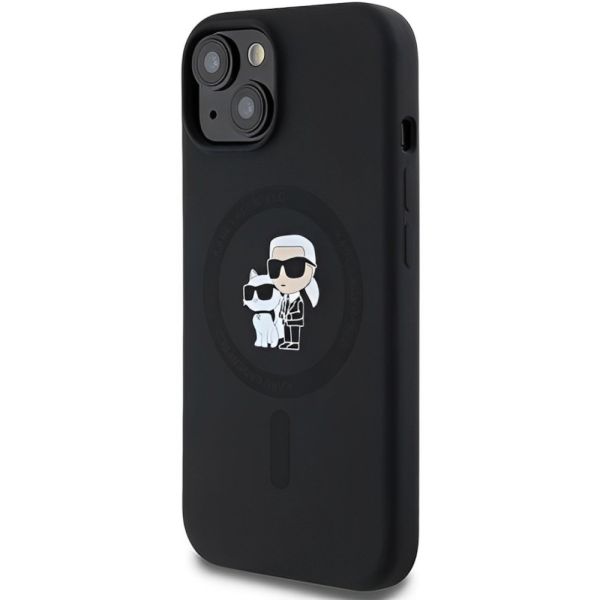 Coque Karl Lagerfeld iPhone 15 Plus noir Hardcase Silicone Karl & Choupette Magsafe
