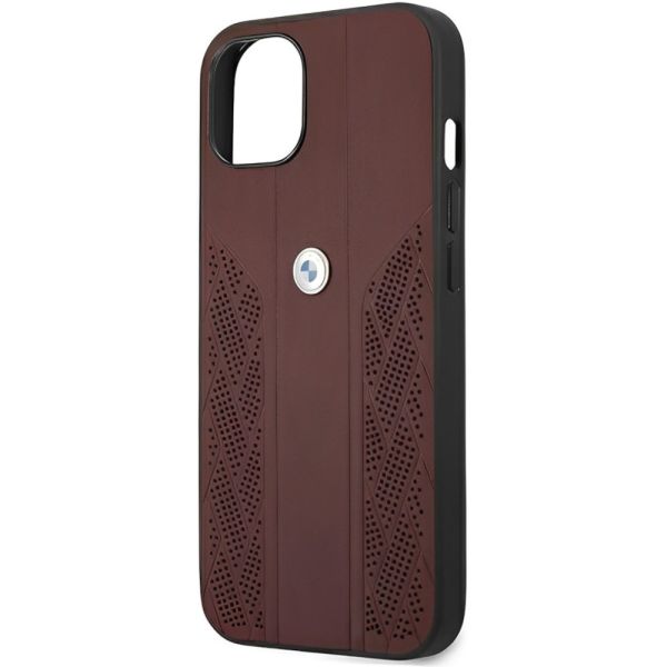 Coque BMW iPhone 13/14/15 6.1" rouge hardcase Leather Curve Perforate