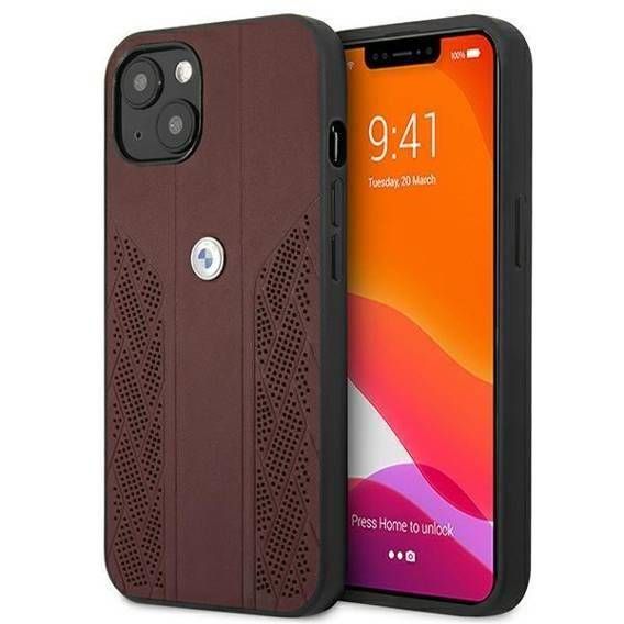 Coque BMW iPhone 13 mini 5,4" rouge hardcase Leather Curve Perforate