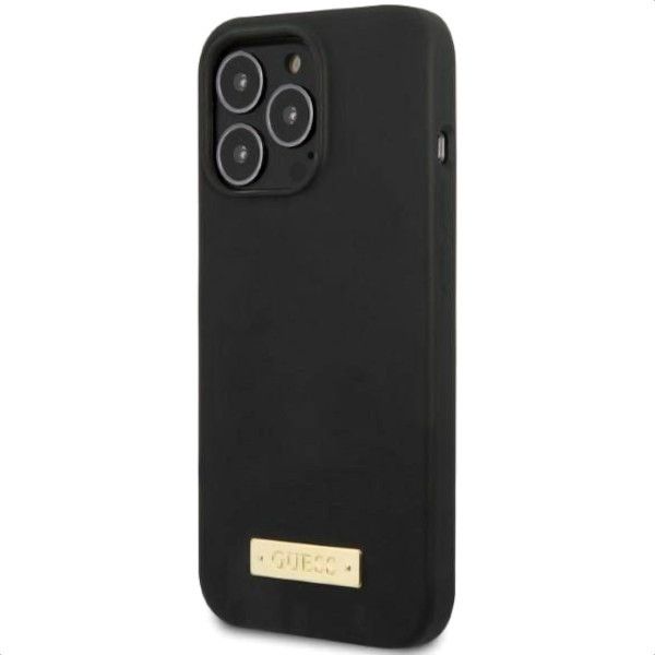 Coque Guess iPhone 13 Pro/13 6,1" noir hard case Silicone Logo Plate MagSafe