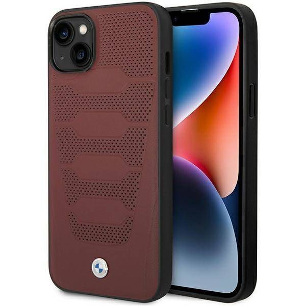 Coque BMW iPhone 14/15/13 6.1" burgundy Leather Seats Pattern
