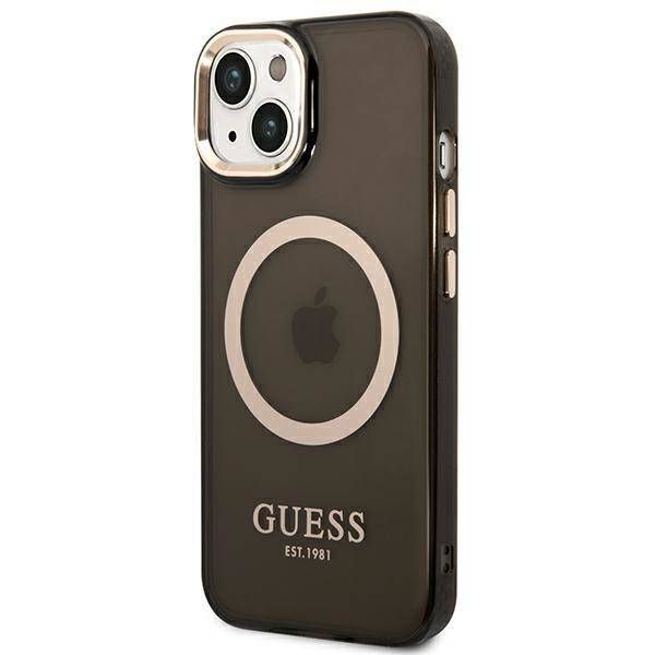 Coque Guess iPhone 14/15/13 6.1" noir hard case Gold Outline Translucent MagSafe