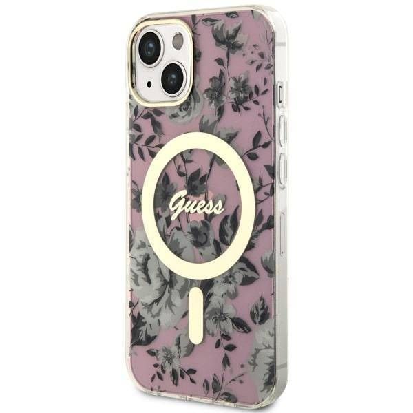 Coque Guess iPhone 14/15/13 6.1" rose hardcase Flower MagSafe