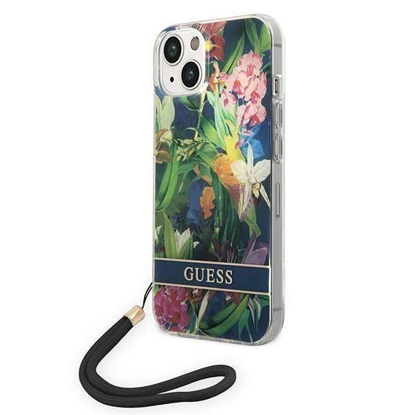 Coque Guess iPhone 14/15/13 6.1" bleu hardcase Flower Strap