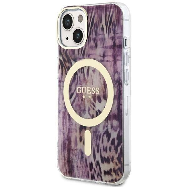 Coque Guess iPhone 14/15/13 6.1" rose hardcase Leopard MagSafe
