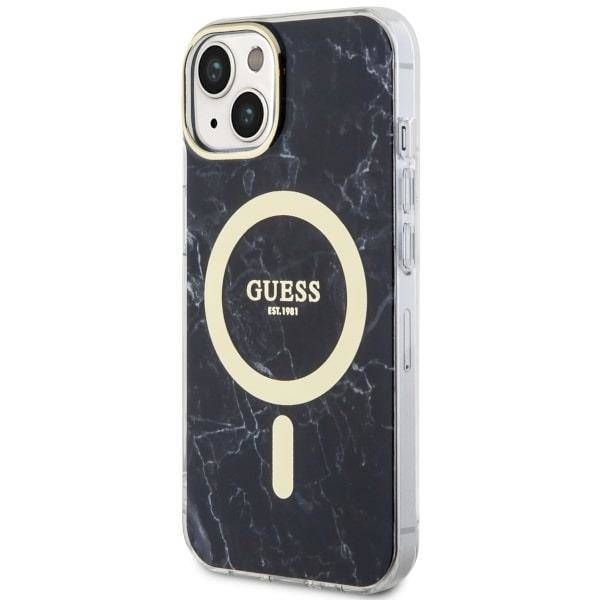 Coque Guess iPhone 14/15/13 6.1" noir hardcase Marble MagSafe