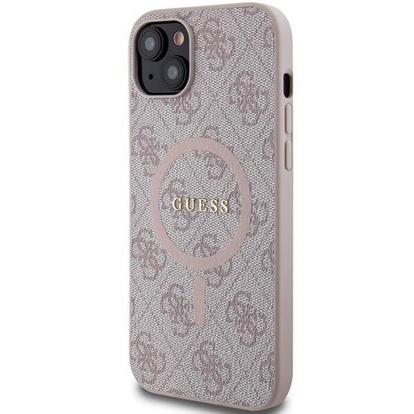 Coque Guess iPhone 15 Plus/14 Plus 6.7" rose hardcase 4G Collection Leather Metal Logo MagSafe