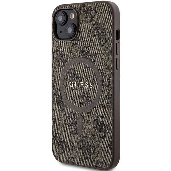Coque Guess iPhone 15 Plus/14 Plus 6.7" marron hardcase 4G Collection Leather Metal Logo MagSafe