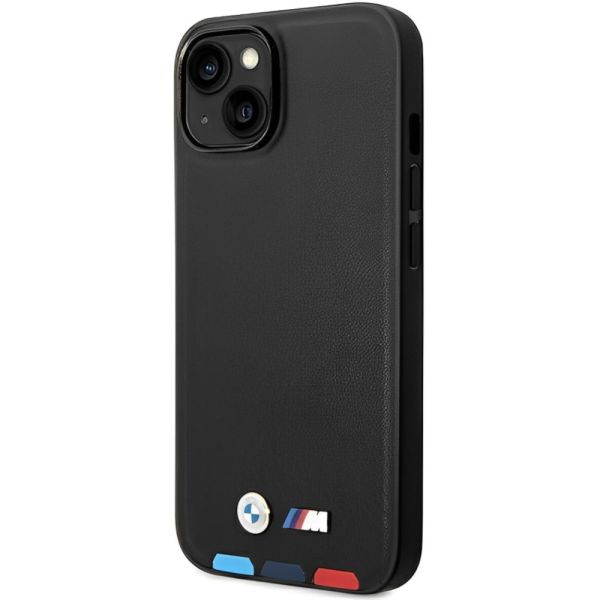 Coque BMW iPhone 14 Plus/15 Plus 6,7" noir Leather Stamp Tricolor