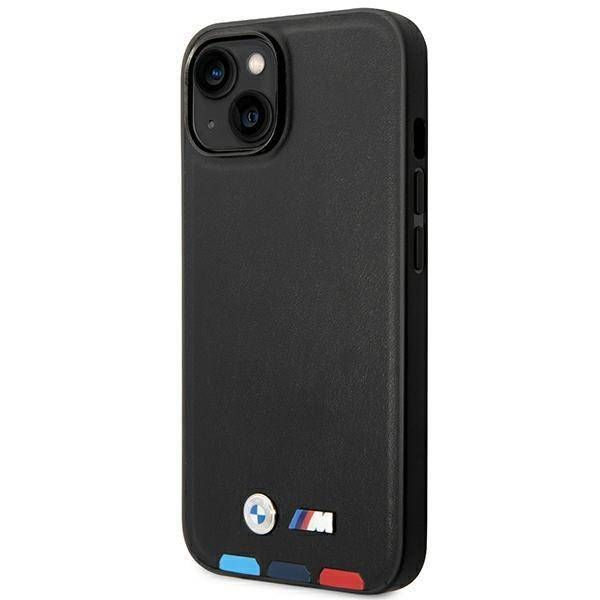 Coque BMW iPhone 14 Plus/15 Plus 6,7" noir Leather Stamp Tricolor Magsafe