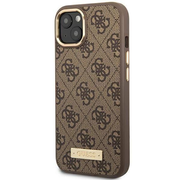 Coque Guess iPhone 14 Plus/15 Plus 6.7" marron hard case 4G Logo Plate MagSafe