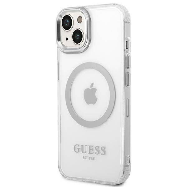 Coque Guess  iPhone 14 Plus/15 Plus 6.7" argent hard case Metal Outline Magsafe