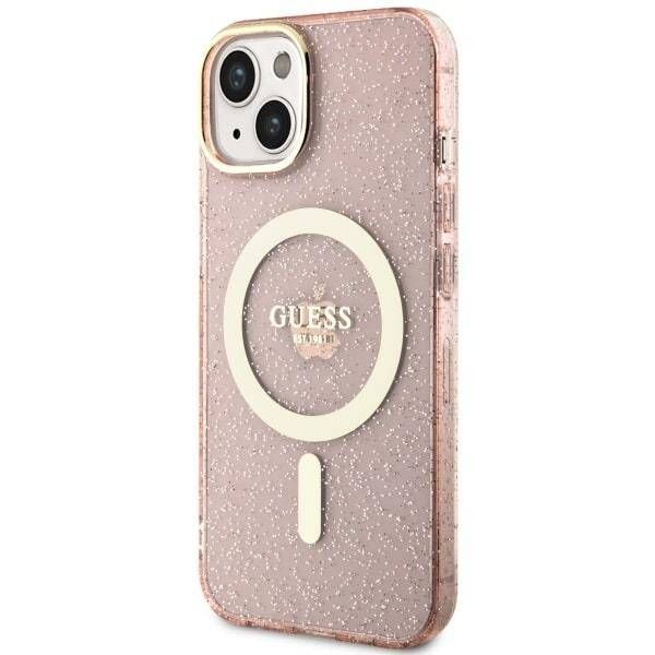 Coque Guess iPhone 14 Plus/15 Plus 6.7" rose hardcase Glitter Gold MagSafe