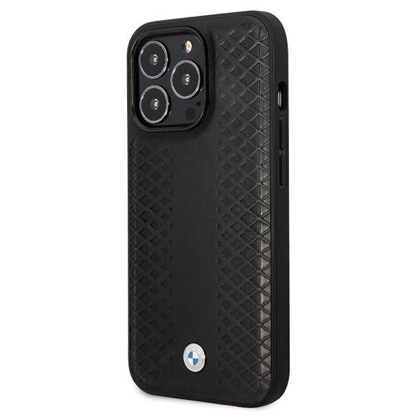 Case BMW iPhone 14 Pro 6.1" black Leather Diamond Pattern