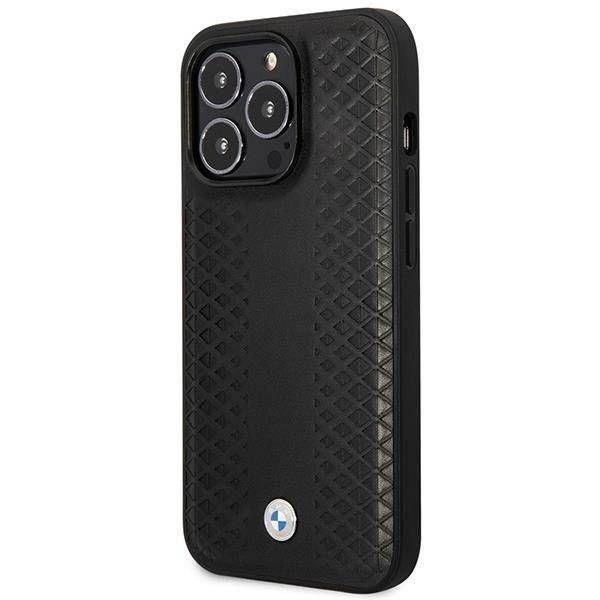 Case BMW iPhone 14 Pro 6,1" black Leather Diamond Pattern MagSafe