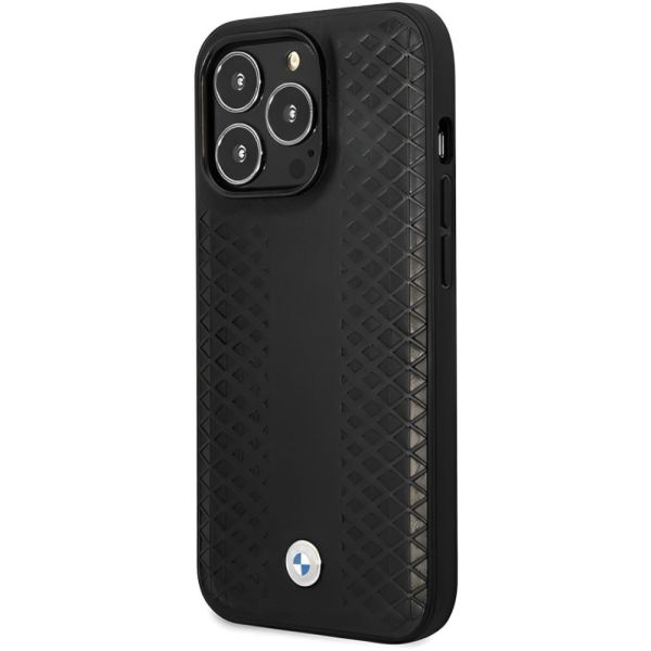 Coque BMW iPhone 14 Pro 6,1" noir Leather Diamond Pattern MagSafe