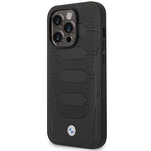 Coque BMW iPhone 14 Pro 6,1" noir Leather Seats Pattern MagSafe