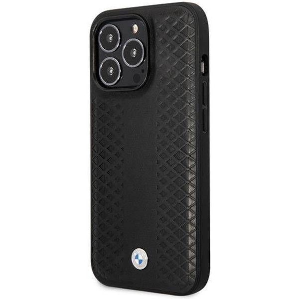 Coque BMW iPhone 14 Pro 6.1" noir Leather Diamond Pattern